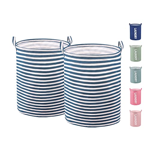 Consmos 2-Pack Collapsible Laundry Basket, Large Laundry Hamper With Handle, Freestanding Laundry Baskets Dirty Clothes Basket For Bedroom, Bathroom& College Dorm, Navy Blue & White Stripe #TOP26