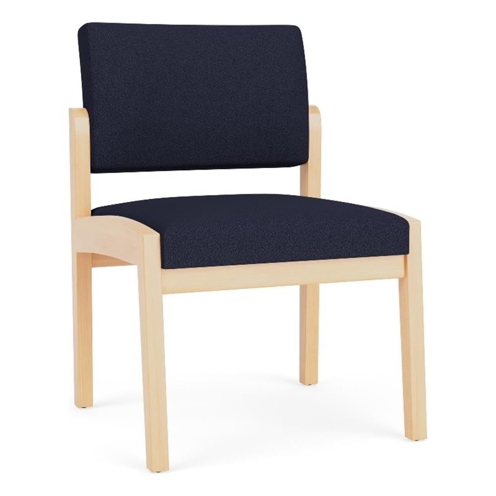 Lenox Wood Reception Waiting Armless Guest Chair/Natural Wood/Navy Blue