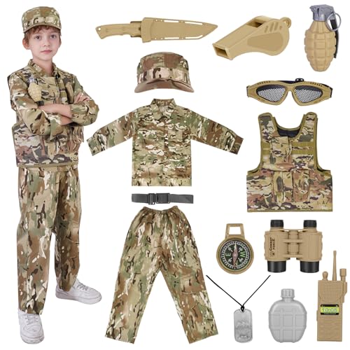 TOYMNI Army Costume for Kids, Boys Military Soldier Costume with Tactical Camouflage Vest and Army...