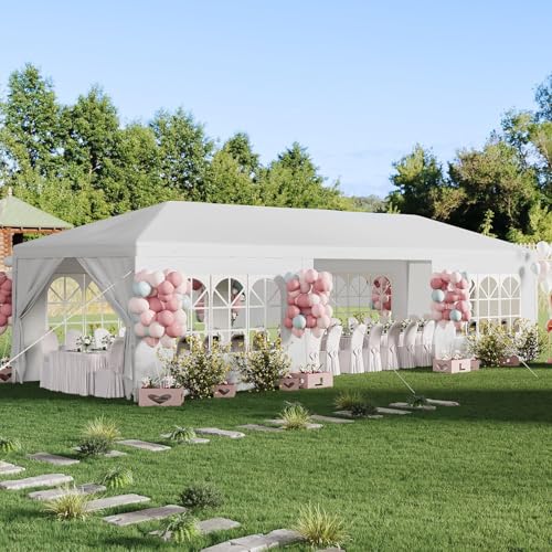 Angel Sar 10x30 Outdoor Party Tent with 8 Removable Sidewalls, Large Canopy Gazebo for Weddings, Backyard Events, 50-Person Shelter, Heavy Duty Portable Event Tent