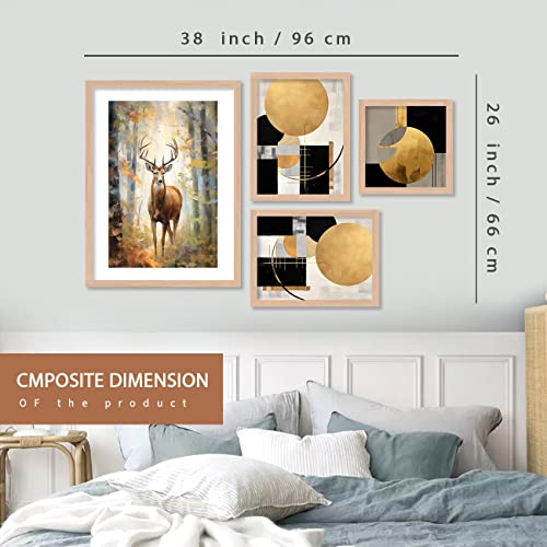 Image of kotart Aesthetic Modern Wall Decor Paintings with Frame for Home Decoration - Painting for Living Room Bedroom - Painting for Wall Decoration (14 x 18 inch) Set of 4 (Classic Wall Painting, 8)