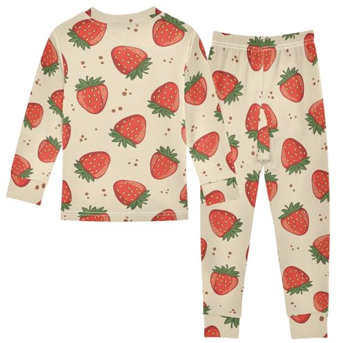Pajama Sets Long Sleeve Fruit Sweet Strawberry Pattern Soft Comfy Sleepwear 2 Piece PJS 3-8T3