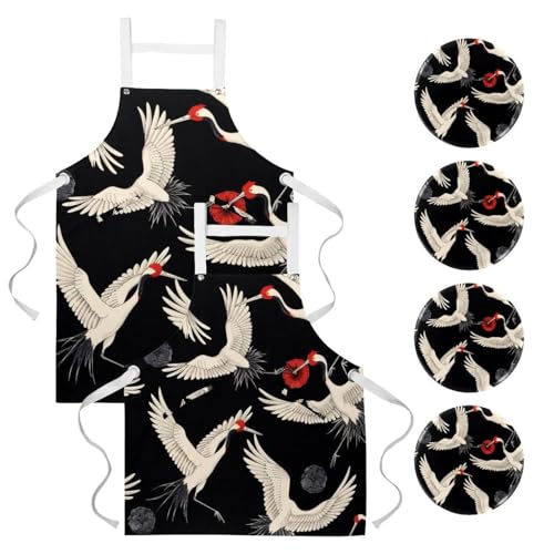 Tablier de cuisine à motif grues japonaises pour éviter les salissures de cuisson