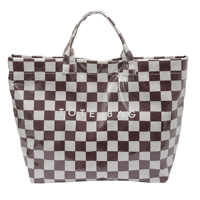 Image of Lushandy Striped PVC Tote Bag for Women, Waterproof Plastic Tote Bag for Beach Pool Large Top Handle Travel Hobo Handbag | Waterproof Material