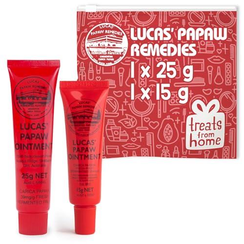 Treats from Home Lip Ointment Cream Ointment for Lips & Dry Skin - Unique All Skin Types All Gender- Any Season Gift Pack with 15g & 25g tubes of Pawpaw Balm