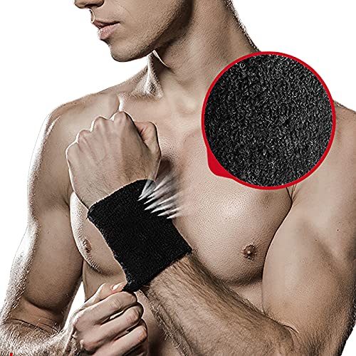 Foto von SHULLIN Schweißbänder 4 Stück Handgelenk Band Sport Schweißband Weiche verdickte Wristband Absorbierende Schweißbänder für Tennis,Fußbal,Basketball, Laufen, Fitnessstudio, Training(Schwarz und weiß)