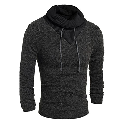 NEARTIME Men's Knitwear, Hooded Sweater High Collar Top Turtleneck Blouse (2XL, Dark Gray)