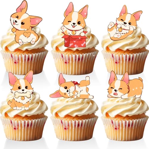 18 PCS Puppy Cupcake Toppers for Boys Girls Pet Baby Shower Cute Dog Cupcake Toppers Let's Pawty Supplies Corgi Birthday Party Decorations Favor