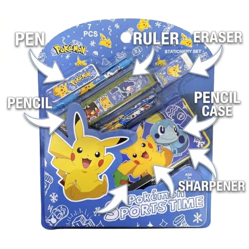 Image of Pokemon 7 pcs Stationery SetSchool Supplies Kit Multicolor Return Gift for Kids Age 3 Years +