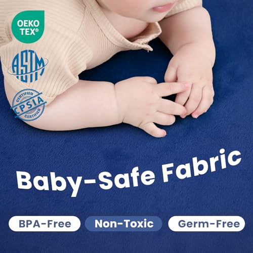 Image of Baby Play Mat for Floor,1.3 inch Thick Memory Foam Tummy Time Mat,Water Repellent Soft Velvet Nursery Rug,Extra Large Non Slip for Crawling,Toddlers,Infants,Kids,Tatami Style for Living Room(Dark Blue)