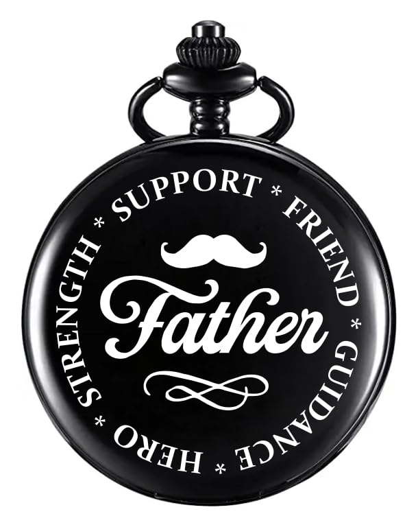 Image of Vintage Gandhi Style Pocket Watch with Engraved Designs & Messages Royal Black Analog for Men Women & Kids Includes Key Ring for car or Bike Keys Ideal Gift