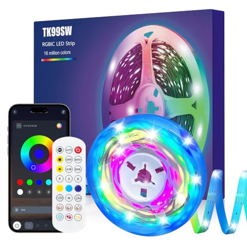 TK99SW RGBIC LED Strip, 1m Bluetooth LED Streifen steuerbar mit App und Fernbedienung, LED TV Hintergrundbeleuchtung Sync mit Musik, USB Led Eingebaut-IC Beleuchtung für Deko TV