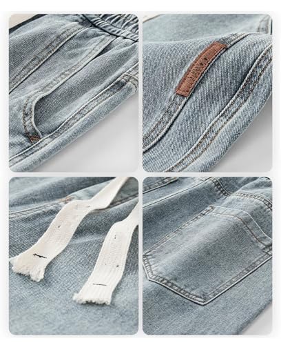 Men Drawstring Elastic Waist Loose Fit Cargo Denim Pants Wide Leg Trousers Fall-Winter Male Baggy Staight Jeans4