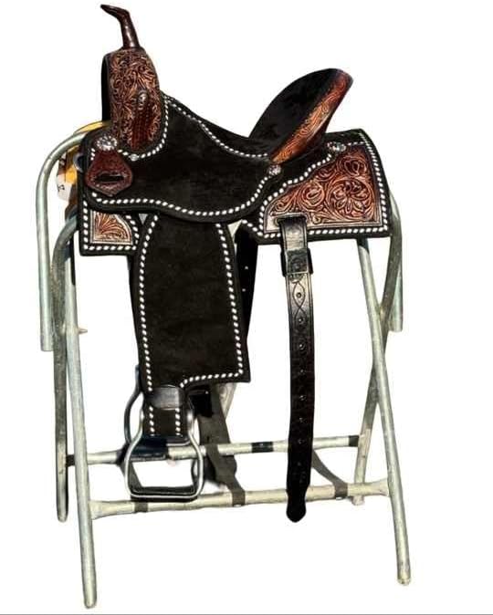 Leather Horse Saddle Barrel Racing Western Wooden Tree Custom Cowboy Cowgirl Handmade Premium Pleasure Comfort Trail Tack Equestrian Tooled Carved Saddle for Riding Size: 10-18 inch Seat, MO-18