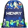 Minecraft Personalised Drawstring Bag for Kids PE Bag - Kids School or Swimming Bag For Boys - Personalised Merchandise For Boys - Dark Blue