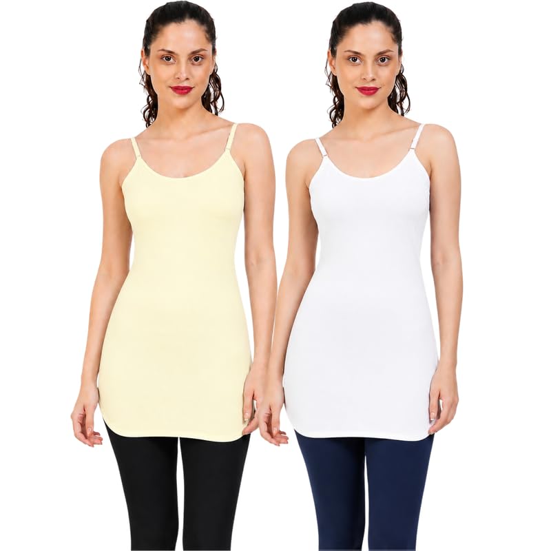 Women's 100% Cotton Regular Fit Sleeveless Knee-Length Full Slip Dress | Spaghetti Strap Camisole Innerwear | Kurta Slip with Side Slits & Adjustable Straps | Longline Cami Top-picture-27