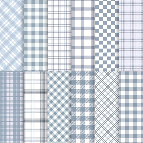 24 Sheets Dusty Blue Plaid Scrapbook Paper Double Side Dusty Blue Lattice Decorative Craft Paper Folded Flat for Spring Easter Birthday Card Making Baby Showers Photo Album Decor 12 x 12