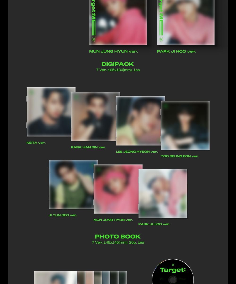 EVNNE Target: ME 1er mini álbum CD + libro de fotos + póster plegable en paquete + tarjeta fotográfica + seguimiento Sealed Boys Planet (Digipack 7 Version Set)