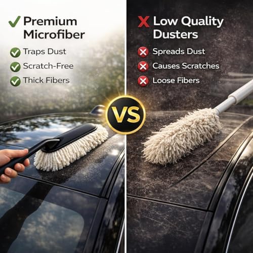 Image of Microfiber Car Duster Brush -Scratch-Free Vehicle Cleaning Tool with Wax-Treated Cotton Strands, Reusable&Eco-Friendly Duster for Cars, Bikes,SUVs &Trucks-Removes Dust Instantly