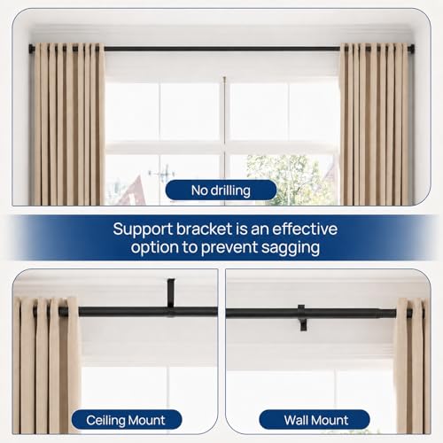 Image of ALLZONE Tension Curtain Rod for Windows, 123 to 160 Inch, Heavy Duty Extra Long Curtain Rods, Non-Slip Bathroom Shower Tension Rod, Renter Friendly, Adjustable, Spring Loaded, Black