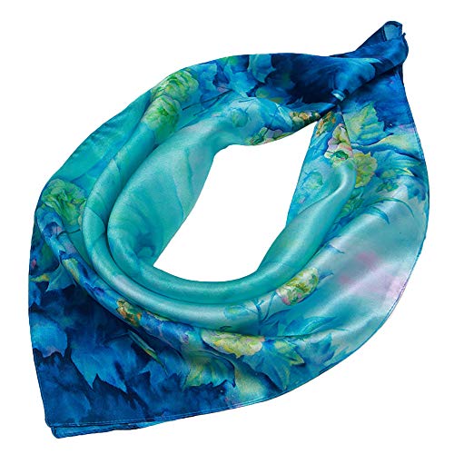 Women's 100% Mulberry Silk Head Scarf Ladies Silk Square Floral Head Scarves Wristband