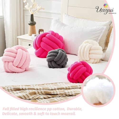 Image of Uvvyui Knot Pillow Ball, Soft Home Decorative Pillows, Round Throw Pillow, Handmade Knotted Plush Pillow, Round Boucle Pillow Cushion (8.6 Inches Pink)