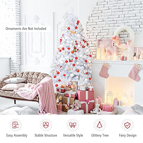 Happygrill-7FT-White-Christmas-Tree-Realistic-Lush-Xmas-Tree-with-1156-PVC-PET-Branch-Tips-Hinged-Structure-Metal-Base-Artificial-Iridescent-Pine-Tree-for-Festival-Home-Mall Happygrill 7FT White Christmas Tree Realistic Lush Xmas Tree with 1156 PVC PET Branch Tips Hinged Structure Metal Base Artificial Iridescent Pine Tree for Festival Home Mall