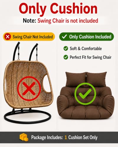 Image of Hanging Swing Chair with Cushions | Brown Woven Rattan Style Double Seater Jhula with Stand | Indoor Outdoor Balcony Patio Garden Porch Seating | Relaxation Chair for Home & Decor (Brown)