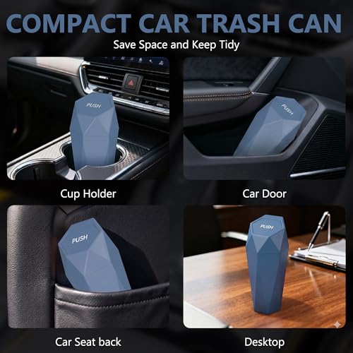 Image of Car Trash Can with Lid - 2-Pack, Interior Accessories for Vehicles, Leakproof Garbage Can with 30 Detachable Trash Bags, Multipurpose Organizers and Storage for Home, Office (Dark Blue)