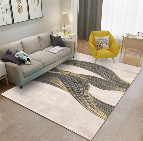 Tapis lavable design rayé abstrait simple gris jaune 150x200 - 2