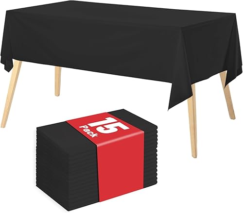 Miniatura 26 de Rollo de mantel de plástico, 310 pies x 54 pulgadas, mantel de mesa de plástico desechable negro, rollo de mantel premium PEVA impermeable negro con