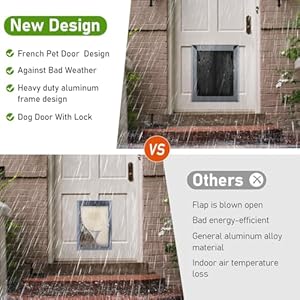 Aluminum Large Dog Door for Exterior Door,Strong Double Magnetic Flaps,Heavy-Duty Dog Door for Large and Medium Dog Up to 120LBS (Smoky Gray, Large) Aluminum Large Dog Door for Exterior DoorStrong Double Magnetic FlapsHeavy Duty Dog Door for Large and Medium Dog Up to 120LBS Smoky Gray Large