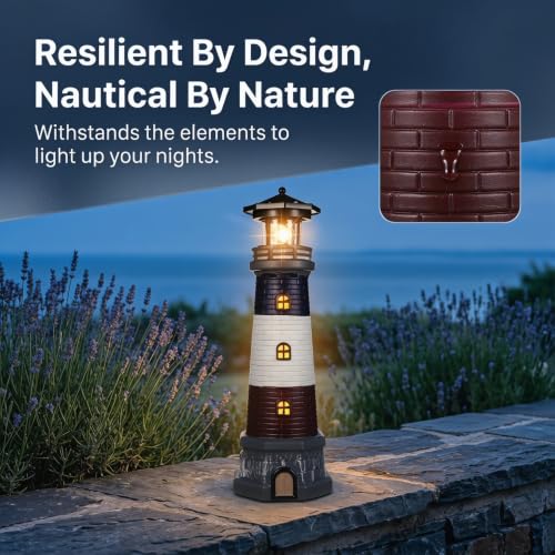 Image of DOITOOL Solar Rotating Lighthouse Outdoor Lantern Garden Decor Resin Street Light - Black