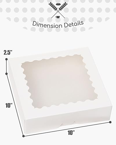Miniatura 5 de qiqee Cajas de pastel blancas con ventana de 10 x 10 x 2.5 pulgadas, 30 paquetes de galletas y donas