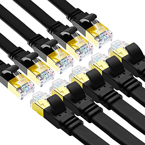 Get Discount 70% Price Yauhody CAT 8 Ethernet Cable,High Speed 40Gbps 2000MHz 26AWG Flat SFTP Internet LAN Network CAT8 Cable with Gold Plated RJ45 Connector for Gaming,Router,Modem,PS4,PC (15ft/10 Pack/Black)ac