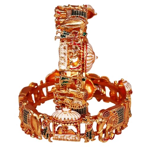 Image of Rajwadi Kada Beautiful Doli and Elephant Design Metal Bracelet