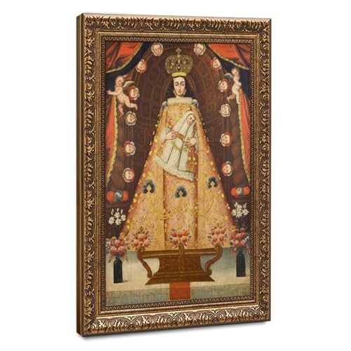 Toile Notre Dame de Bethléem impression d'art de Cusco avec cadre en bois suspendu