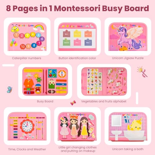 Image of Busy Book for Toddlers 1-3, Montessori Toys Busy Board for 1 2 3 4 Year Old Girl Birthday Gift Educational Learning Quiet Activity Book Airplane Car Travel Toys for Tollders Kids 1-3