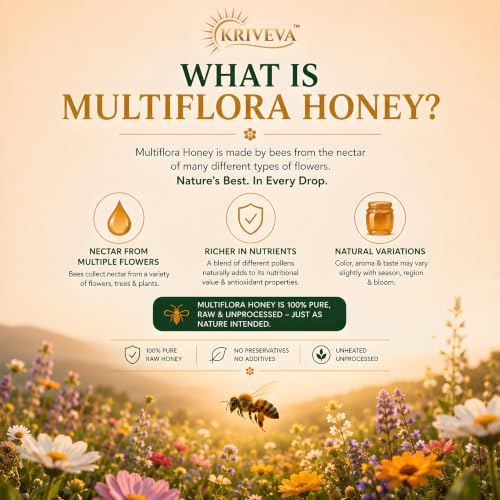 Image of KRIVEVA Premium Raw Multiflora Honey 250g | 100% Pure Natural Honey | Unheated & Unprocessed | NMR Tested for Honey Authenticity | Lab Tested | No Added Sugar | No Preservatives