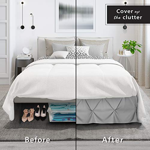 Image of Nestl Light Grey Bed Skirt Cal King Size, Pinch Pleat Cal King Bed Skirt, 14 inch Inch Drop Cal King Bedskirt, Hotel Quality Light Grey Bed Skirts, Premium Microfiber Light Grey Cal King Size Bed Skirt