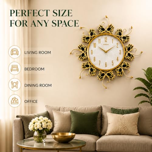 Image of ARMONIA Decorative Wall Clock 72cm | Large Decorative Gold Glass Wall Clock | Silent Non-Ticking Designer Clock | Luxury Modern Home Decor for Living Room, Bedroom & Dining Room (Plastic)