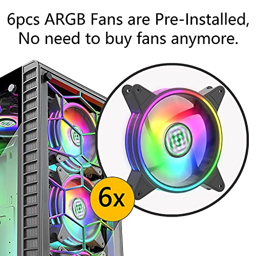 MUSETEX ATX PC Case 6 RGB LED Fans Tempered Glass Panel USB 3.0 Port,ATX Mid-Tower PC Gaming Case Cable Management/Airflow,Gaming PC Case (G05D6-HB) - Image 3