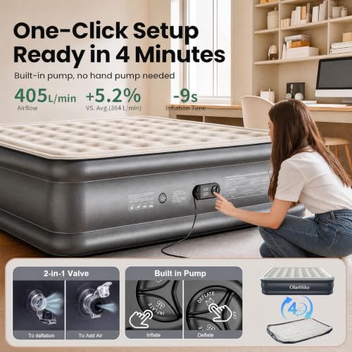 Image of OlarHike King Size Air Mattress with Built in Pump, 18 inch Blow Up Bed, 850lb