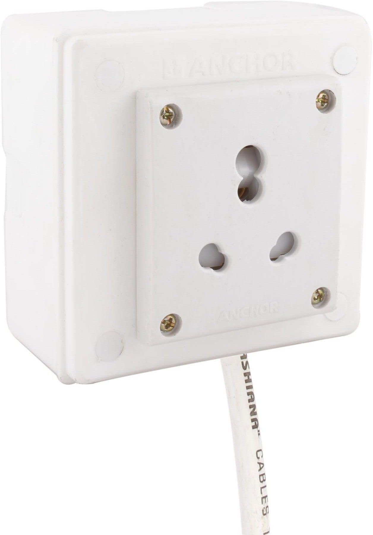 Anchor 3-Pin Surface Socket, White, Wall Mount Electrical Outlet with Cable-image-49