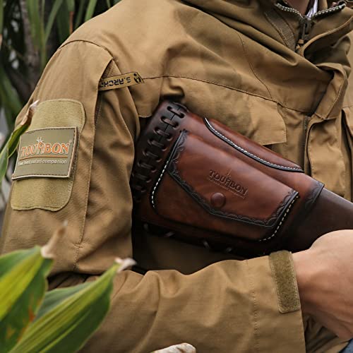 Tourbon Handgefertigte Ledergewehr Schrotflinte Wangenauflage mit Munitionhalter, Tasche für Rechtshänder