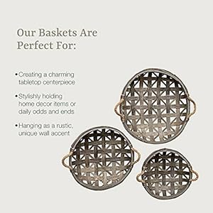 CWI Round Tobacco Basket with Metal Straps - Small, Medium, and Large Hanging Basket for Wall Storage and Decorations - 3 - Brown CWI Round Tobacco Basket with Metal Straps Small Medium and Large Hanging Basket for Wall Storage and Decorations 3 Brown