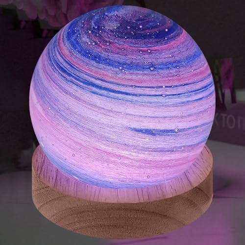 ALEENFOON Glaskugel 3D Planetenlampen Tischlampe, LED Planet Lampe Dekoratives Licht Dimmbar Farbwechsel Nachtlicht Stimmungslicht 16 Farben mit Fernbedienung USB-betrieben(Sonnenuntergangsglühen)