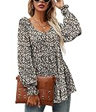 Tomwell Haut Femme Manches Longues Couleur Unie Automne Blouse Élégant Décontracté Imprimé Chemisier Grande Taille Pas Cher Pullover Tops B Blanc XXL