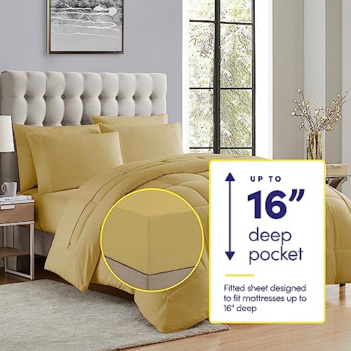 Sweet Home Collection 7 Piece Comforter Set Bag Solid Color All Season Soft Down Alternative Blanket & Luxurious Microfiber Bed Sheets, Camel, King