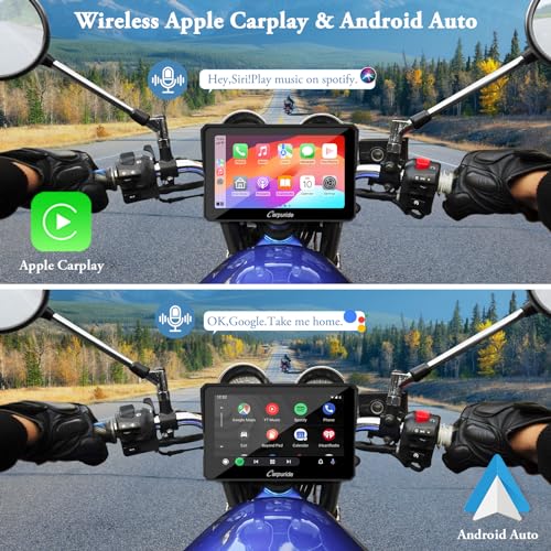 Image of Carpuride W702 for Motorcycle, 7 inch Waterproof Touchscreen, Portable Apple Carplay /Android Auto GPS Navigation for Motorbike, Support Dual Bluetooth, Car GPS, TF-64G
